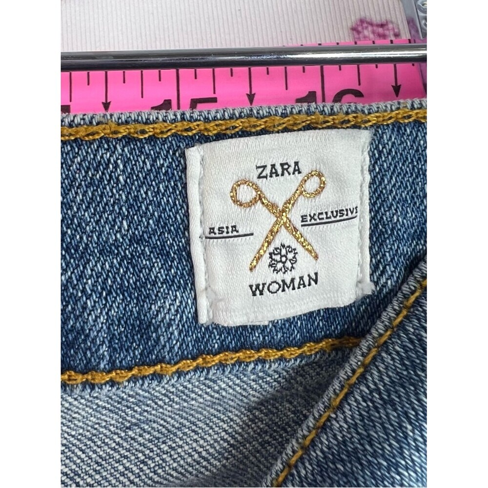 Zara jeans pants light blue wash Distressed Medium Blue Straight Leg Jeans - Picture 9 of 10